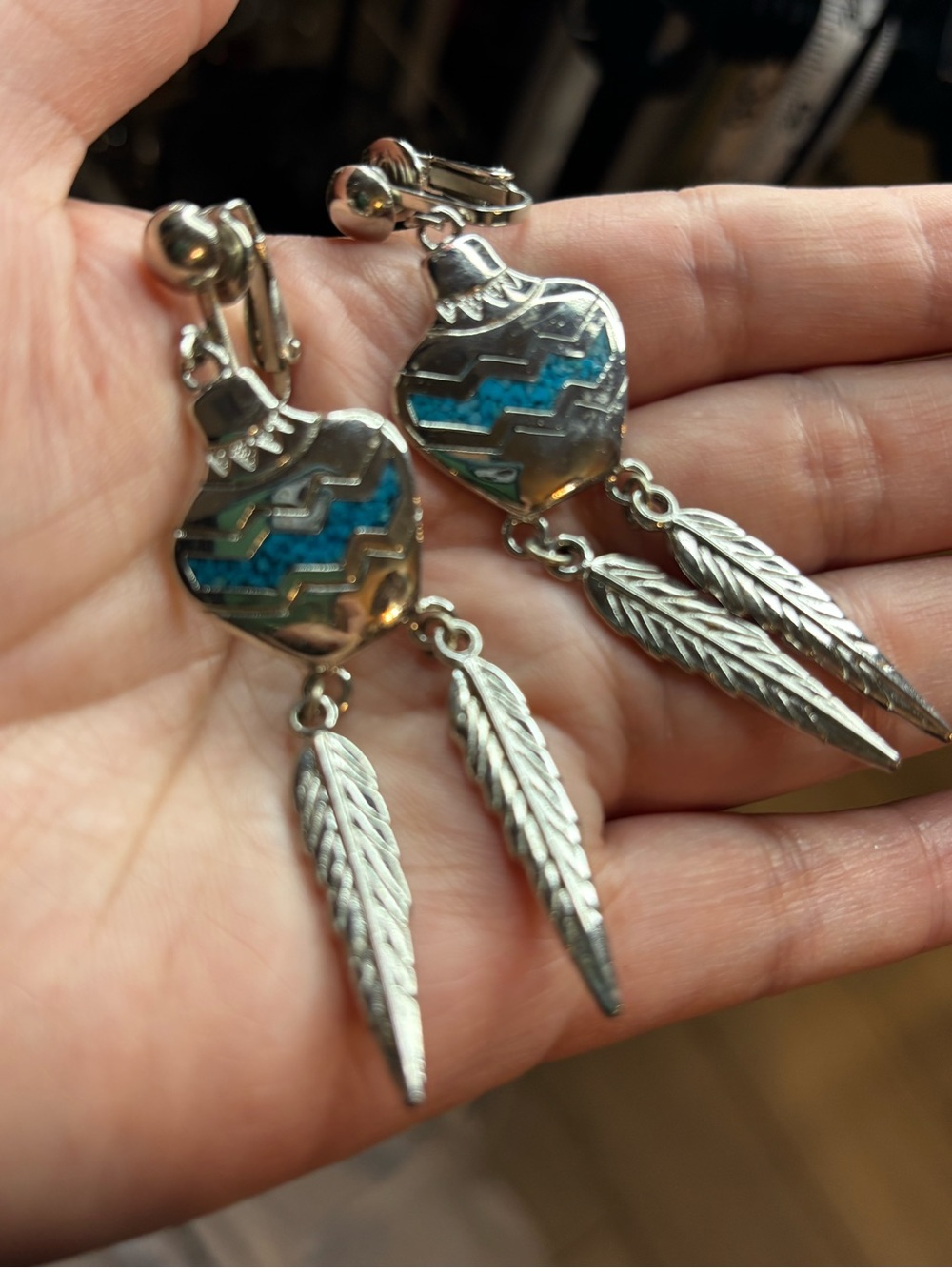 Silver plated southwest style Earrings with Turquoise Inlay